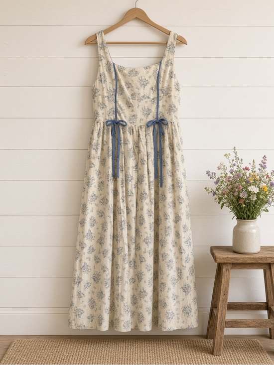 Mable Dresses & Skirts - Floral Print Square Neck Contrast Pipinig Dress